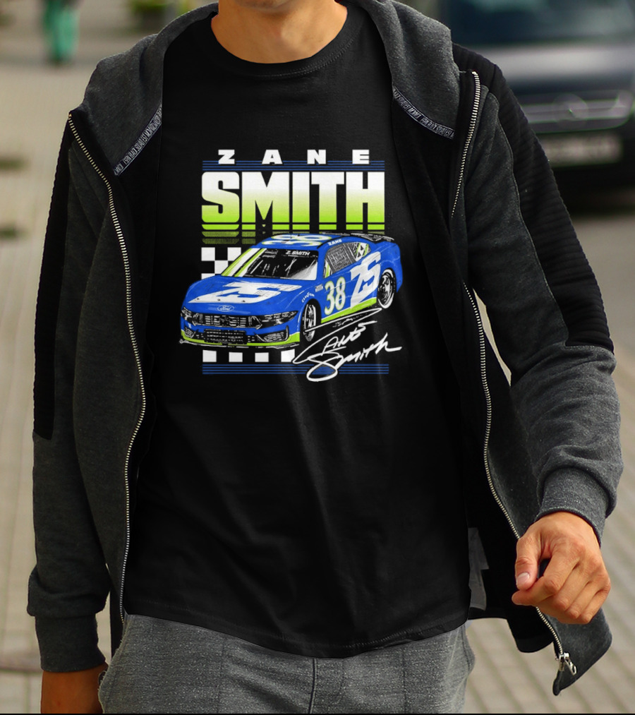 Zane Smith 38 Ford Mustang Dark Horse Front Row Motorsports Racing Car T-Shirt