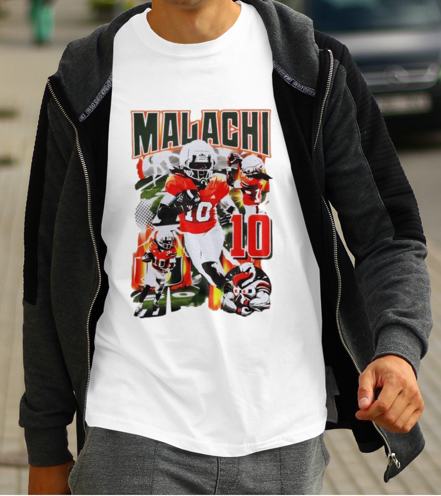 Malachi 10 Miami Hurricanes Football Player Action Collage T-Shirt