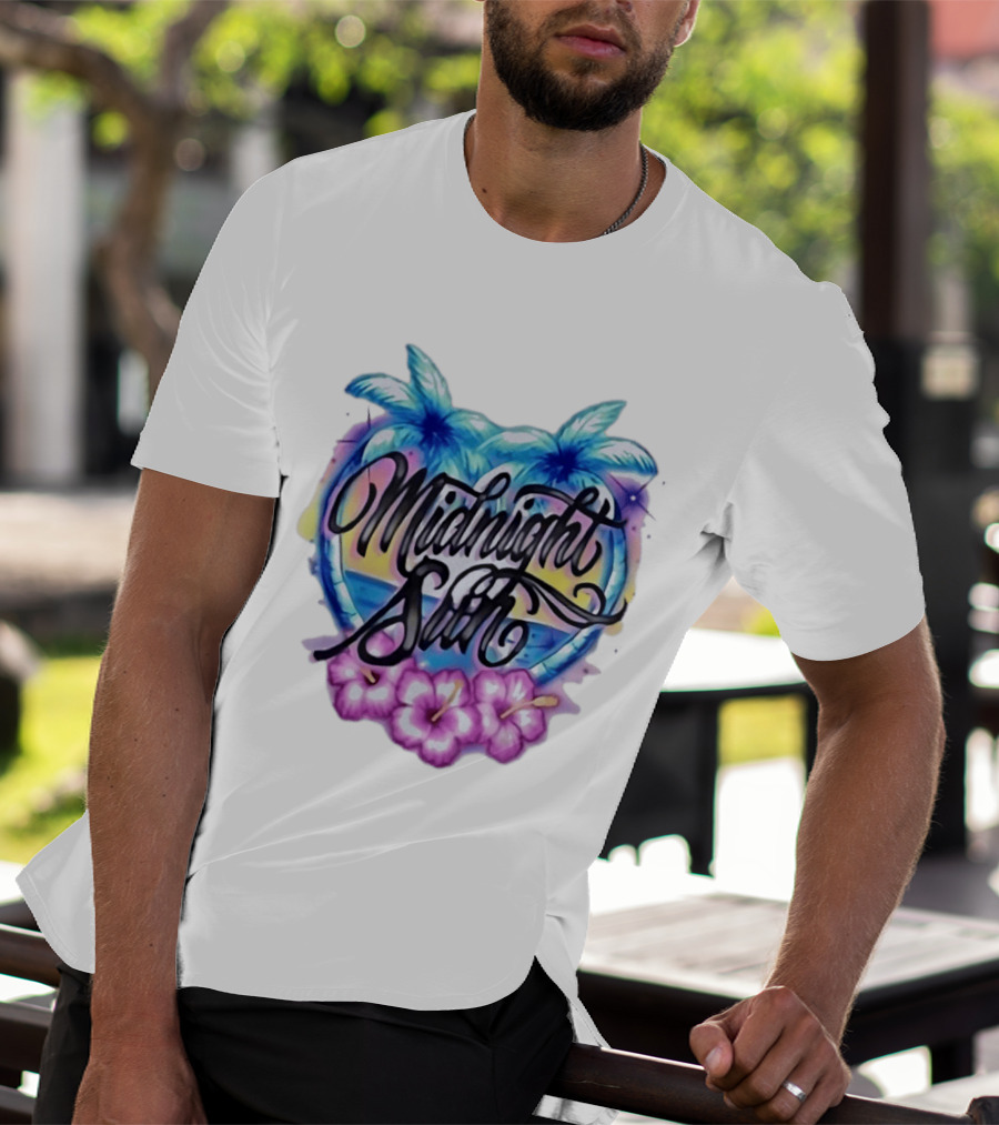 Midnight Sun Tropical Vibes Palm Trees And Hibiscus T-Shirt