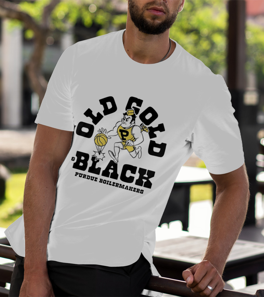 Purdue Boilermakers Old Gold Black Basketball Player T-Shirt