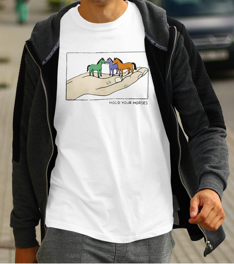 Hold Your Horses Cartoon Art Handful Of Colorful Miniature Horses T-Shirt