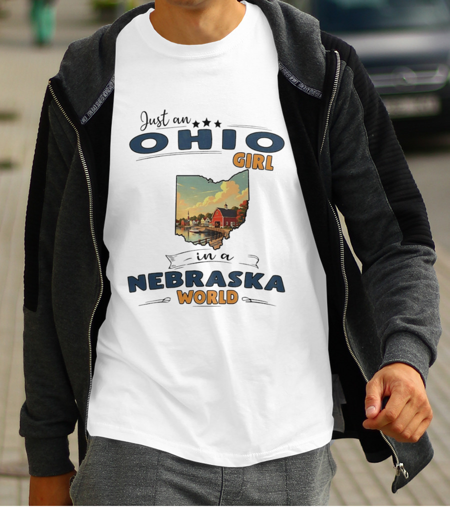 Just An Ohio Girl In A Nebraska World Lakeside Village Scene T-Shirt