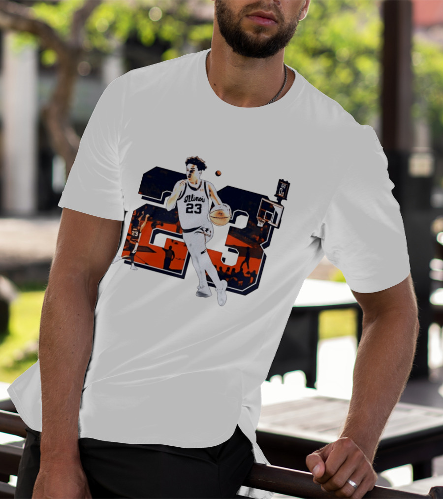 Illinois Fighting Illini Basketball Keaton Wagler 23 Number Dunk T-Shirt