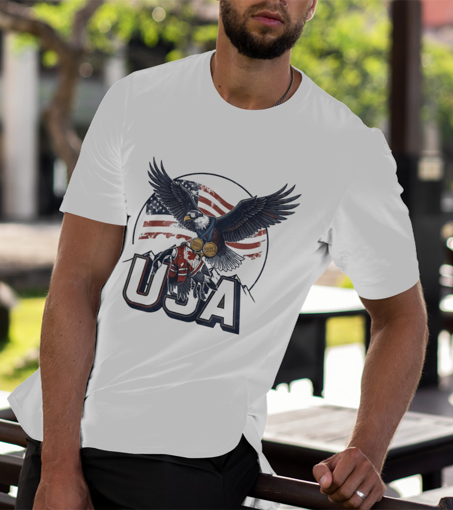 USA Eagle Ice Hockey Olympic Medals 1980 2026 American Flag T-Shirt