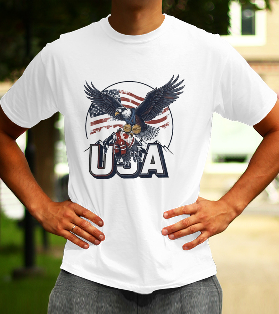 USA Eagle Ice Hockey Olympic Medals 1980 2026 American Flag T-Shirt