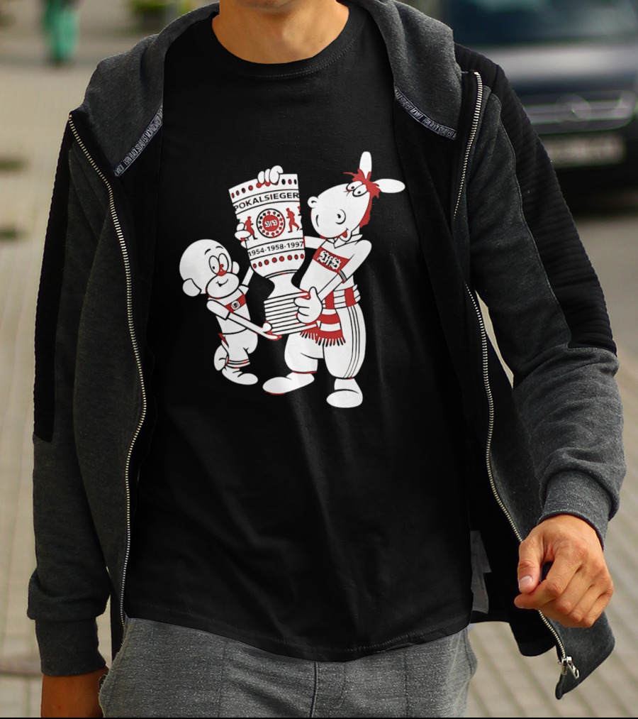 VfB Pokal Affle Und Pferdle Cartoon Celebrating Trophy T-Shirt