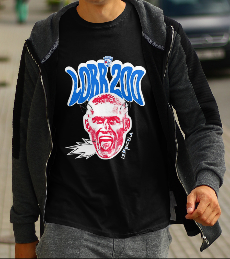 Western Bulldogs Lobb 200 Games Lobbzilla Big Head T-Shirt