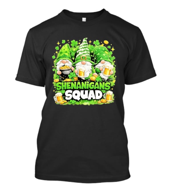 Shenanigans Squad St Patrick's Day Irish Gnomes Beer S And Clover Coins T-Shirt