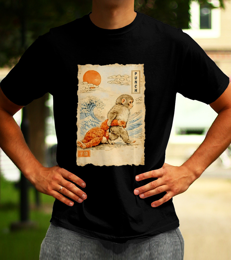 Punch Monkey Ukiyo E Wave Sun Kanji T-Shirt
