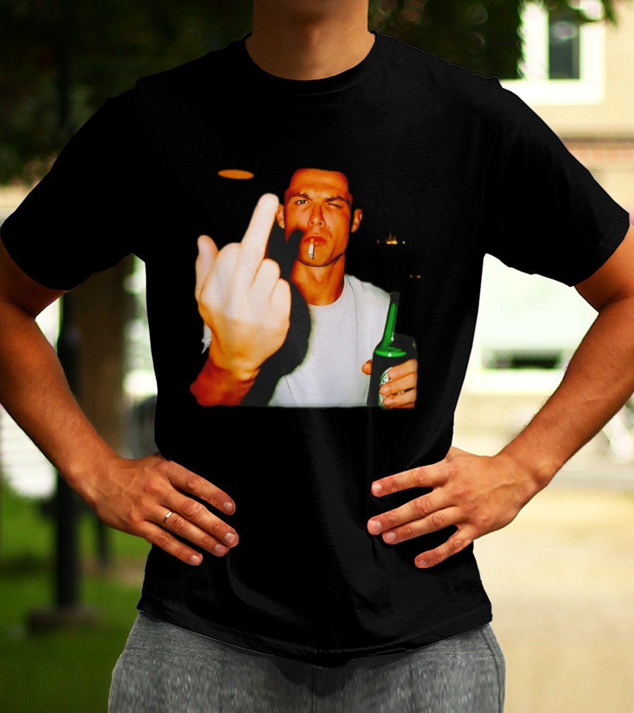Cristiano Ronaldo Middle Finger Smoking Drinking After Hours T-Shirt