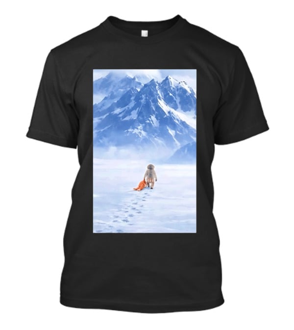 Monkey Holding Stuffed Monkey Alone Walking In Snowy Mountains T-Shirt