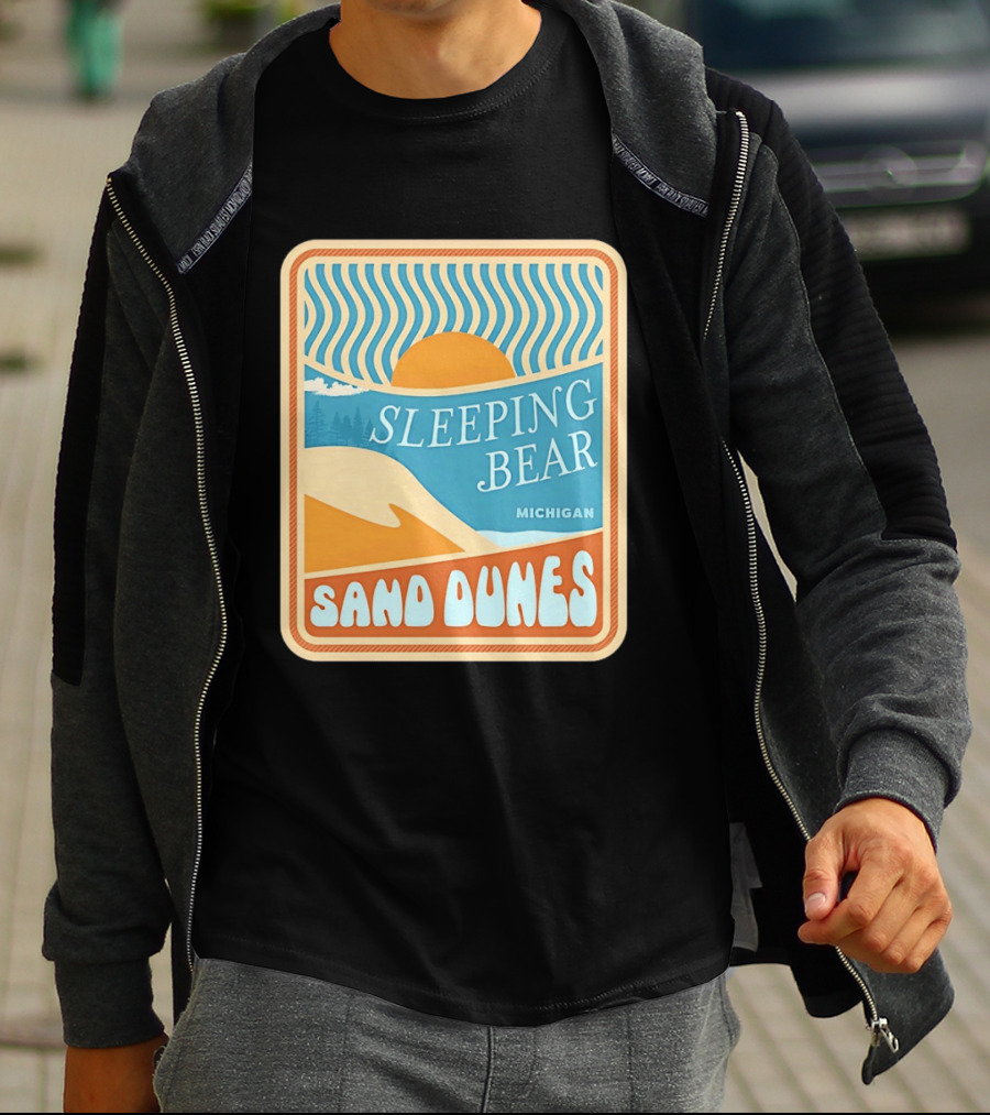 Sleeping Bear Michigan Sand Dunes Retro Sunset Scenic T-Shirt