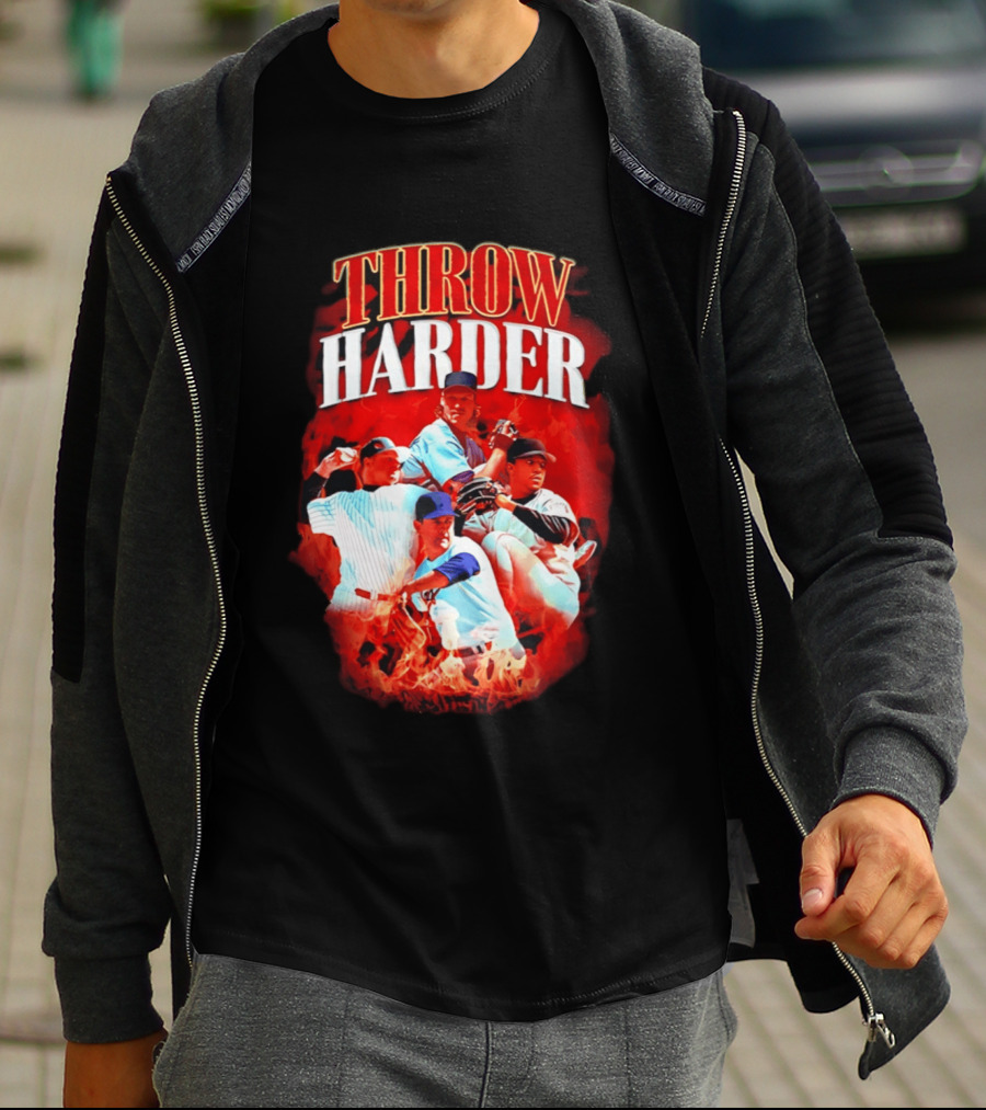 Throw Harder Baseball Players With Fire T-Shirt