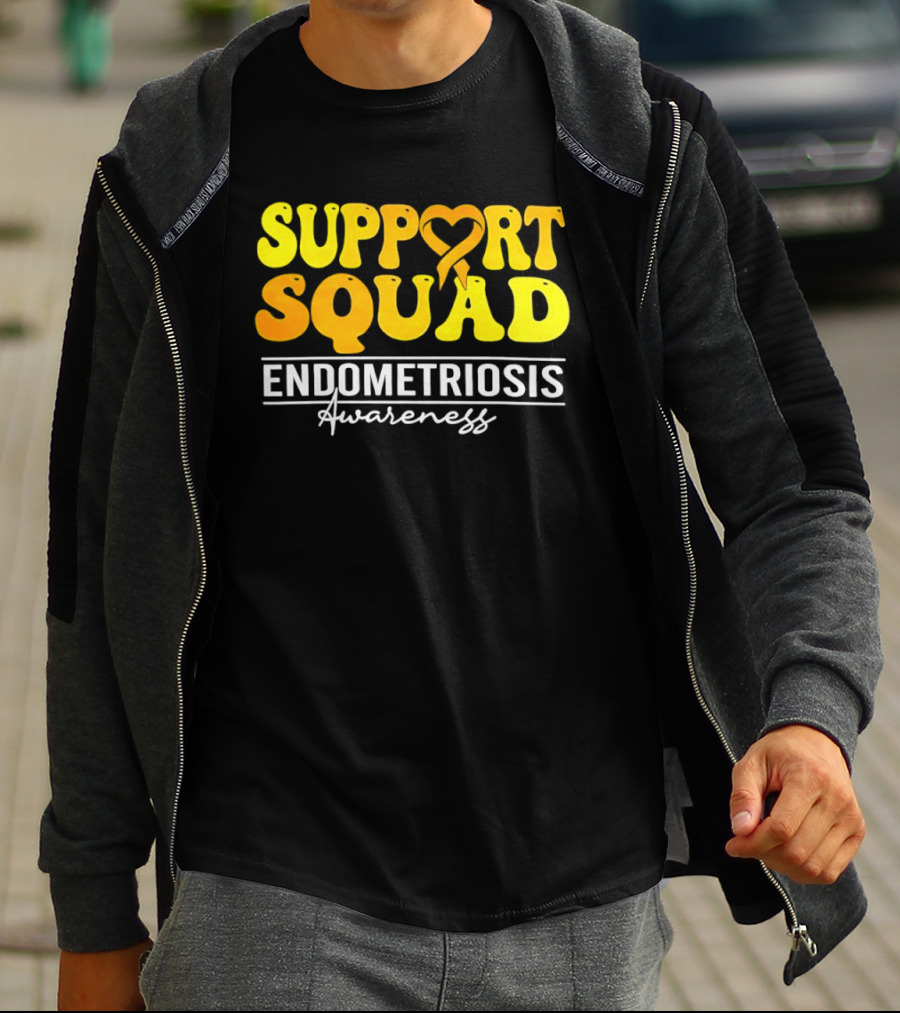 Support Squad Endometriosis Awareness Yellow Ribbon Heart T-Shirt