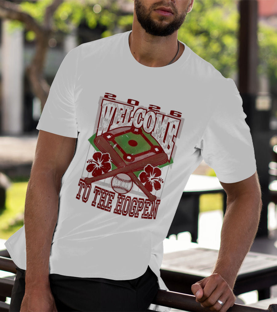 Arkansas Razorback Welcome To The Hogpen Baseball Field Floral Crossed Bats T-Shirt