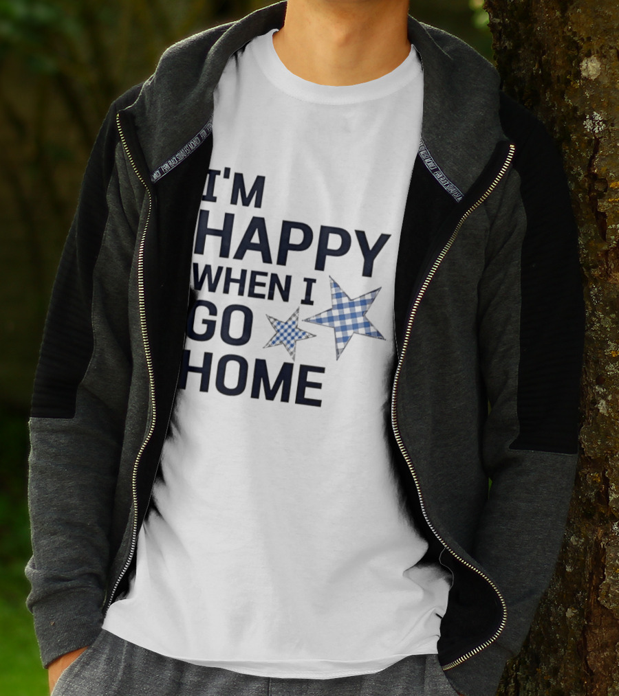I'm Happy When I Go Home Blue Gingham Stars T-Shirt