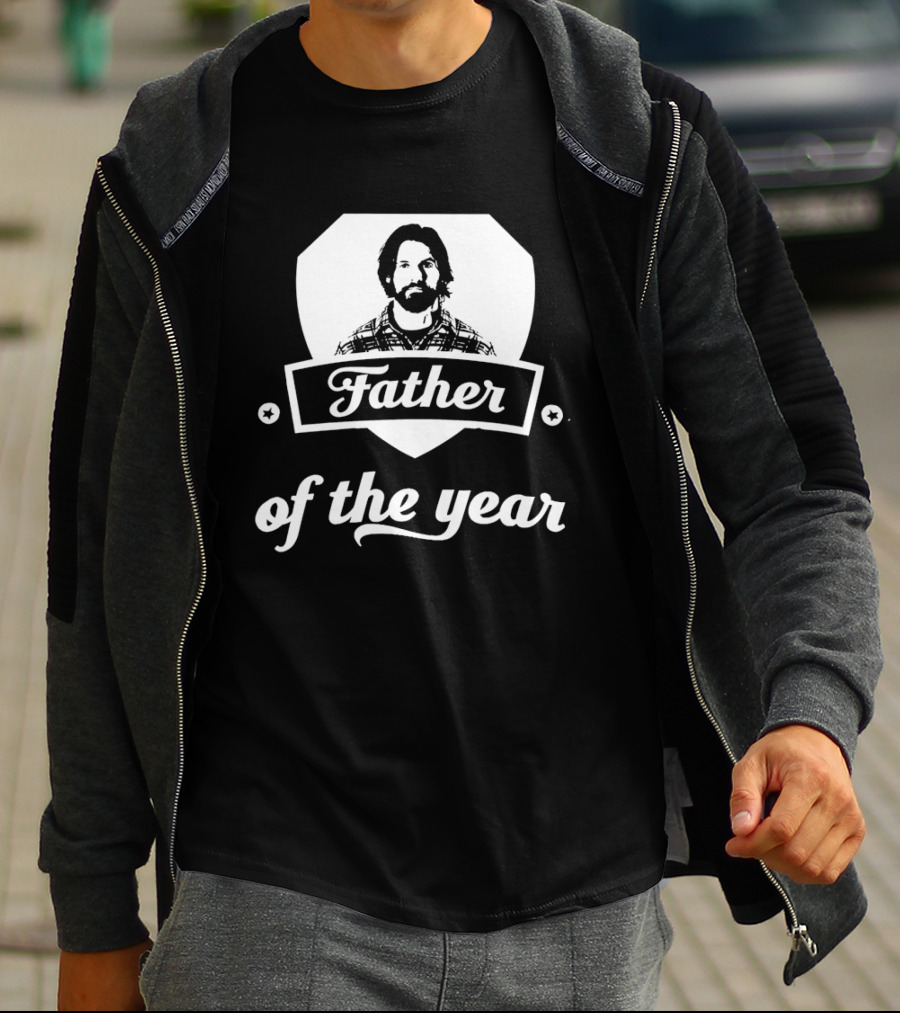 Father Of The Year Beard Plaid Shield Stars T-Shirt