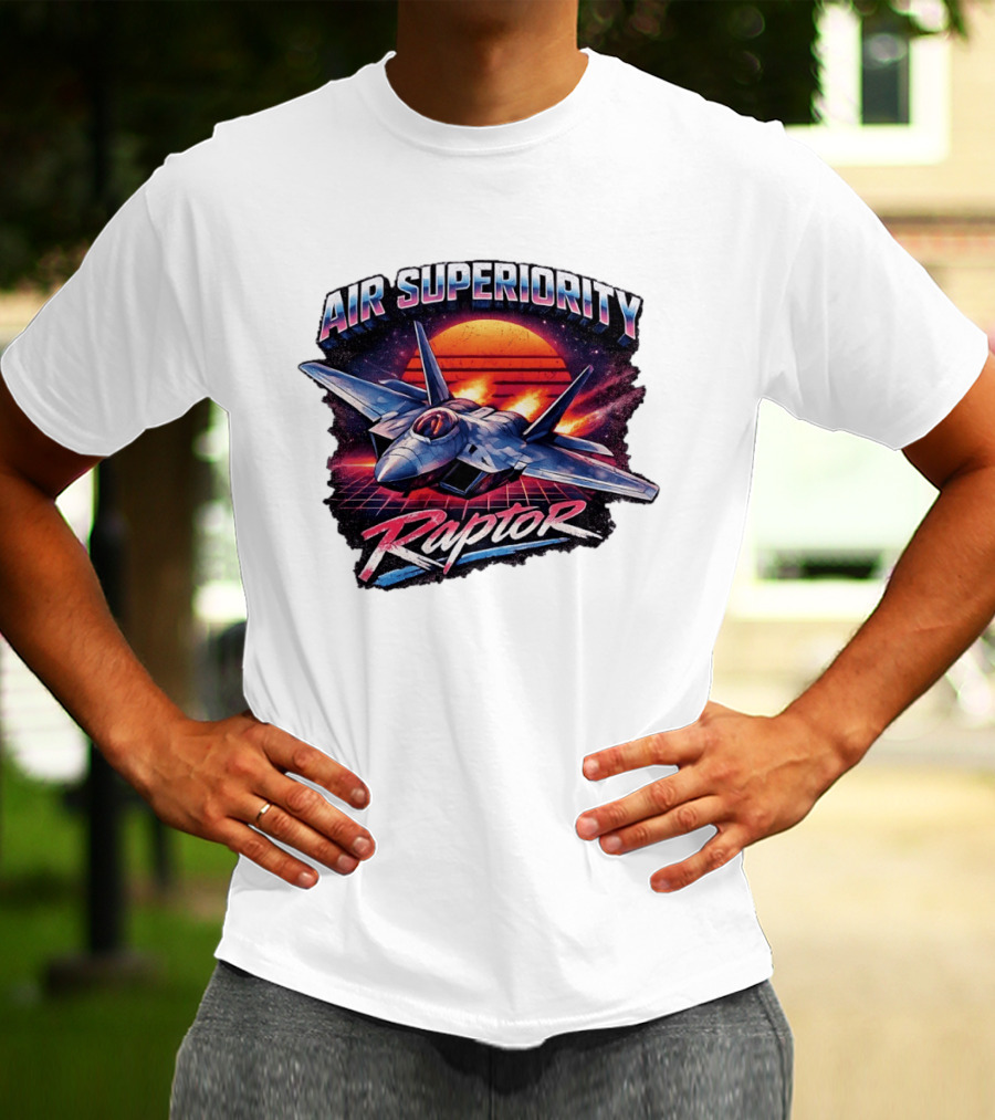 Air Superiority Raptor Fighter Jet Retro Sunset T-Shirt