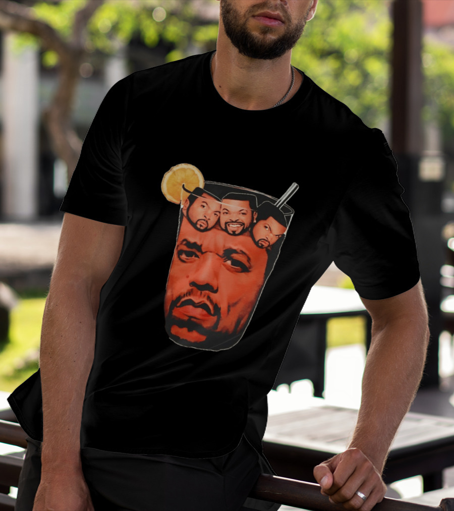 Ice And Ice Cube Faces In Glass With Lemon And Straw T-Shirt