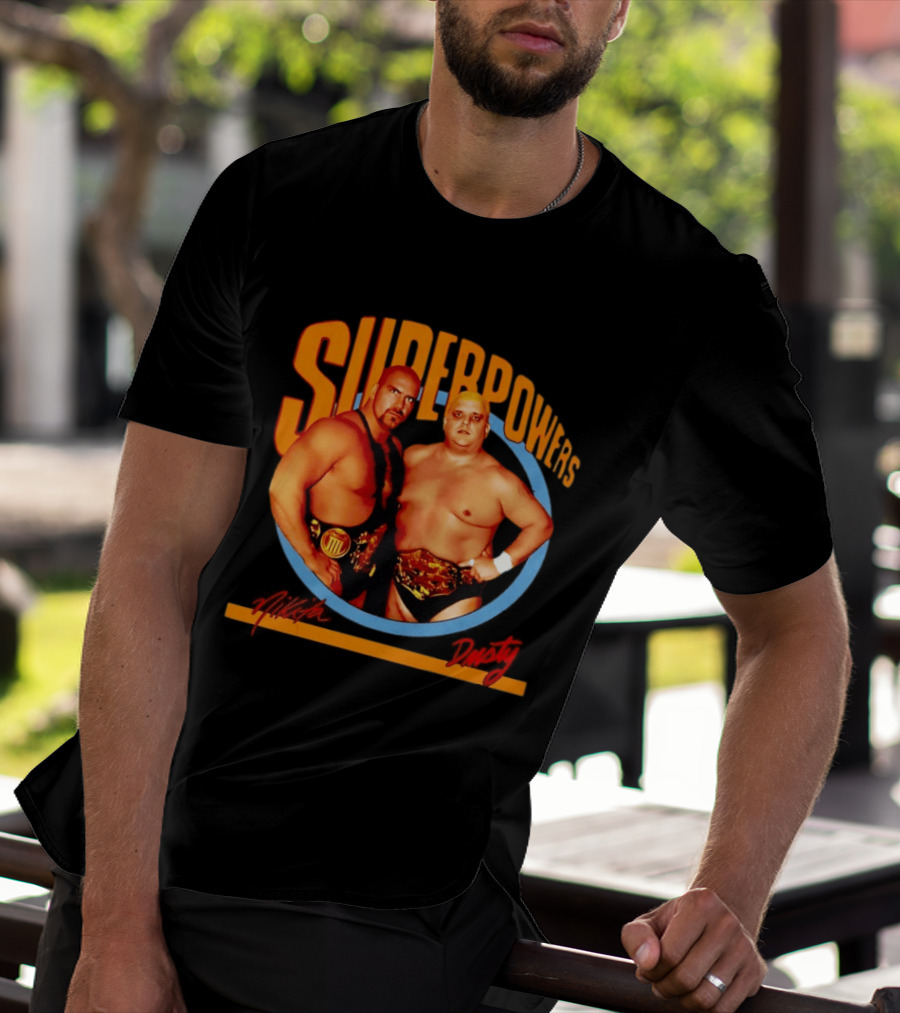 Superpowers Wrestling Legends Nikita Koloff And Dusty Rhodes Championship Belts T-Shirt