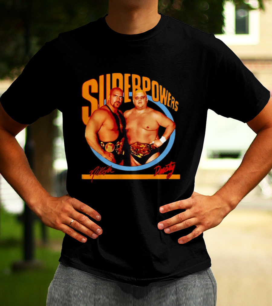 Superpowers Wrestling Legends Nikita Koloff And Dusty Rhodes Championship Belts T-Shirt