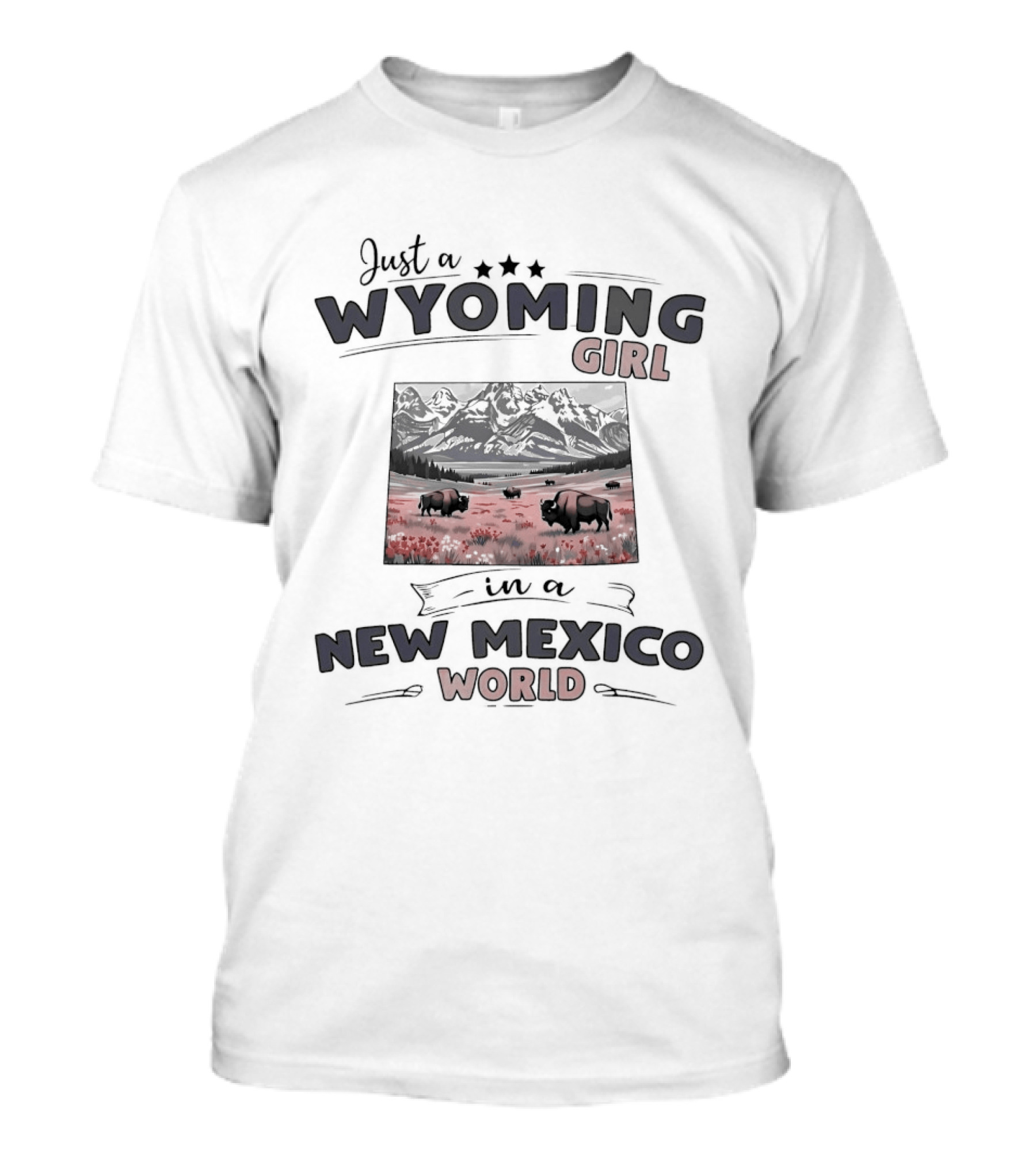 Just A Wyoming Girl In A New Mexico World With Buffalo And Stars T-Shirt