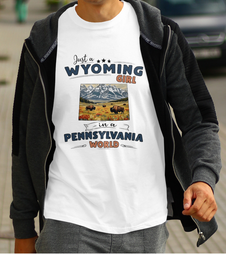 Wyoming Girl In Pennsylvania World Bison Mountain Scene T-Shirt