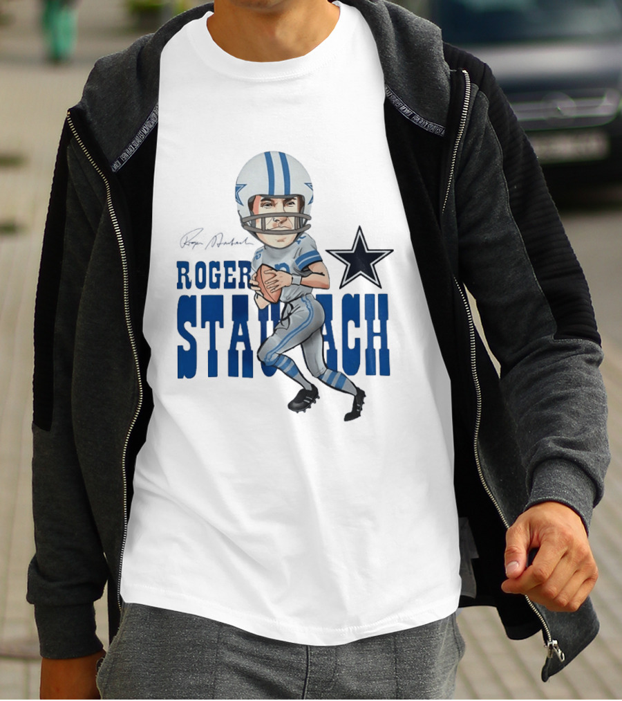 Roger Staubach Dallas Cowboys Football Cartoon With Star T-Shirt