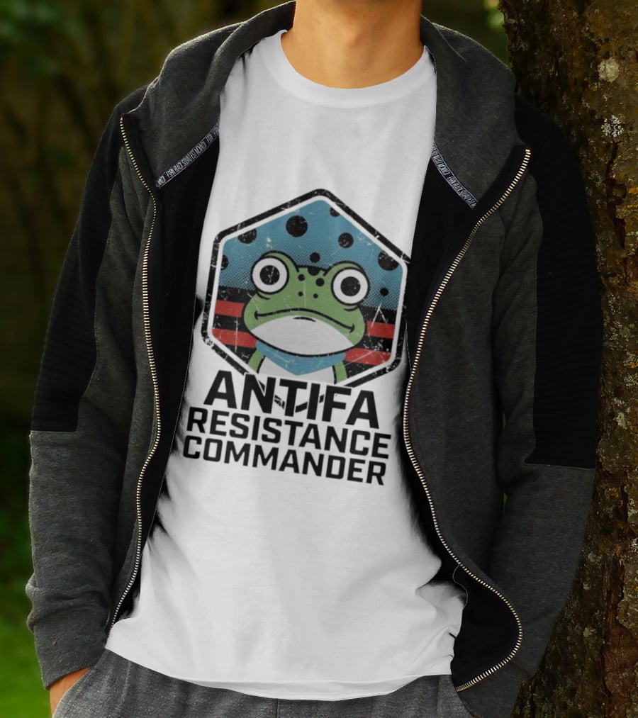 Antifa Resistance Commander Frog Hexagon T-Shirt