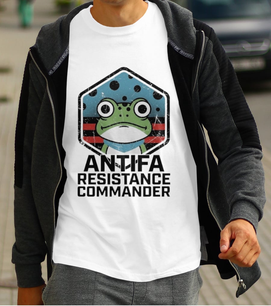 Antifa Resistance Commander Frog Hexagon T-Shirt
