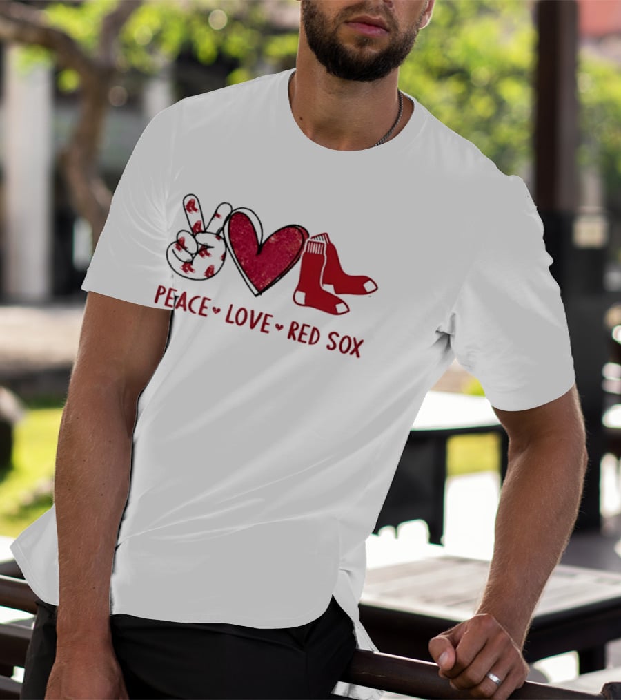 Peace Love Red Sox Hand Sign Heart Shape Socks T-Shirt