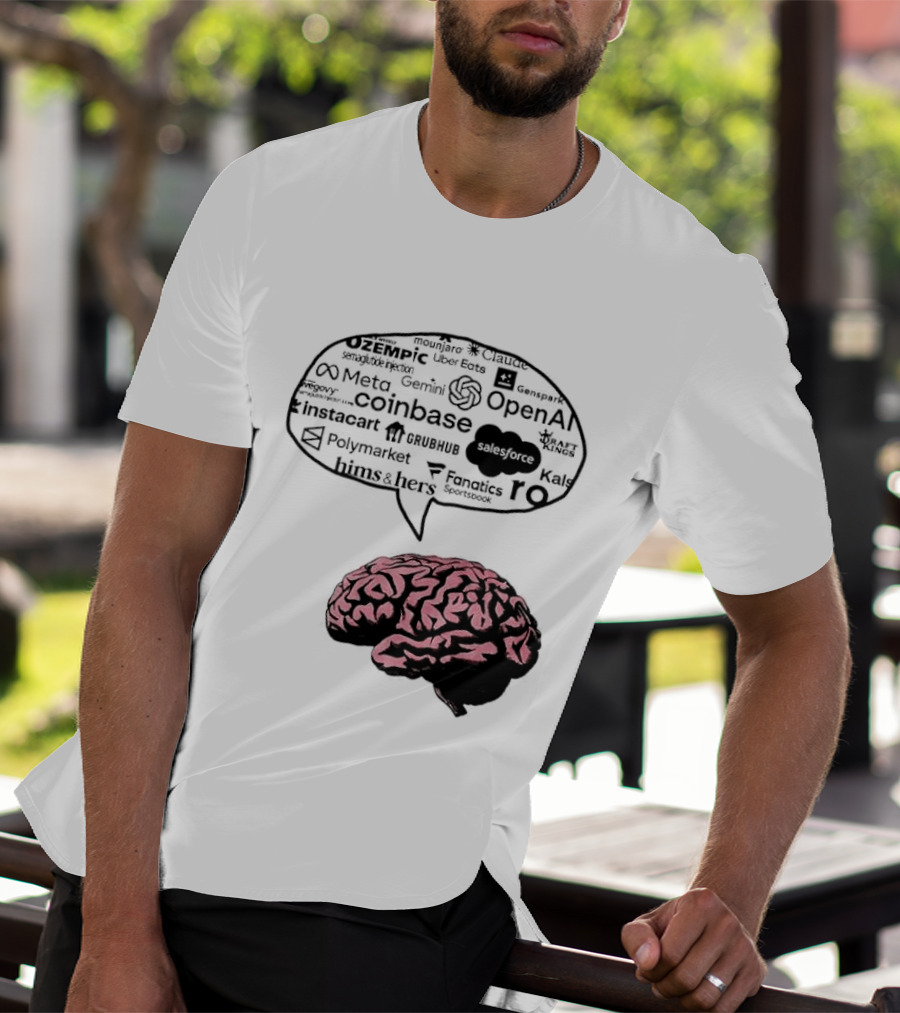 Capitalism Brain Thinking With Tech Giants Logos OpenAI Meta Twitter Coinbase Brands T-Shirt