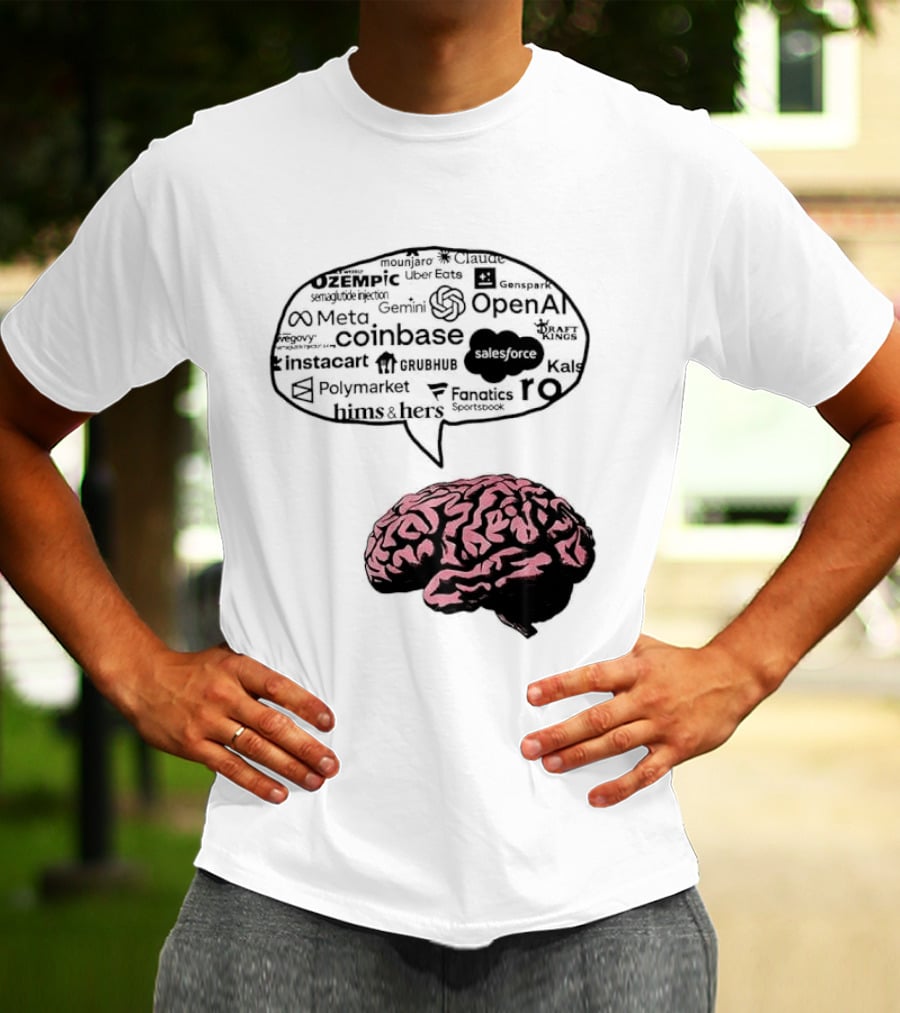 Capitalism Brain Thinking With Tech Giants Logos OpenAI Meta Twitter Coinbase Brands T-Shirt