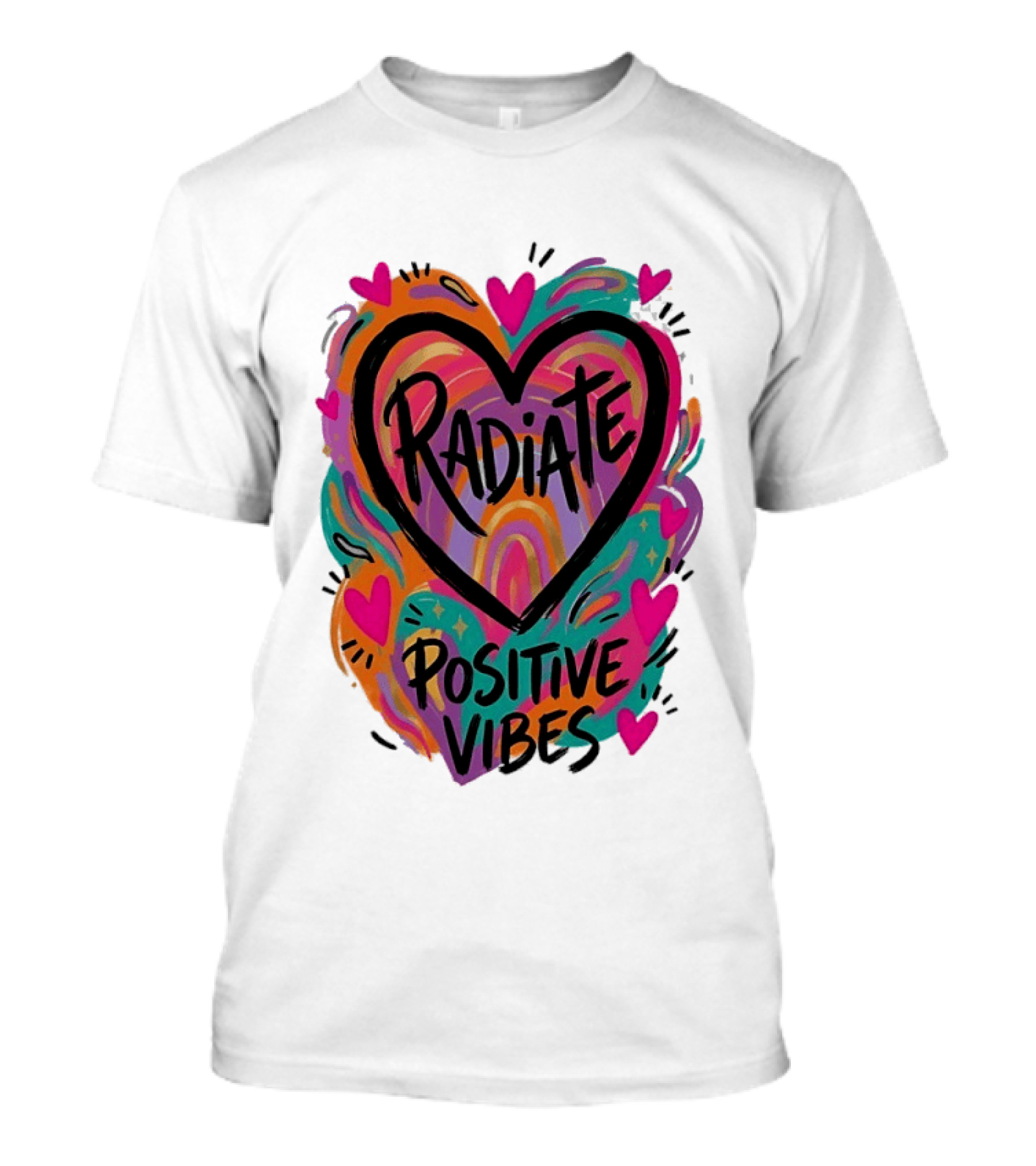 Radiate Positive Vibes Colorful Heart Shape T-Shirt