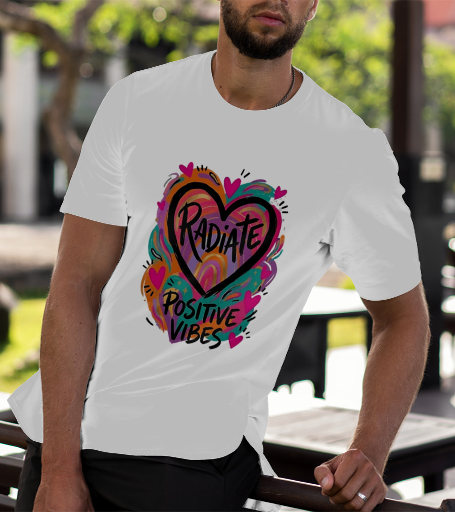 Radiate Positive Vibes Colorful Heart Shape T-Shirt