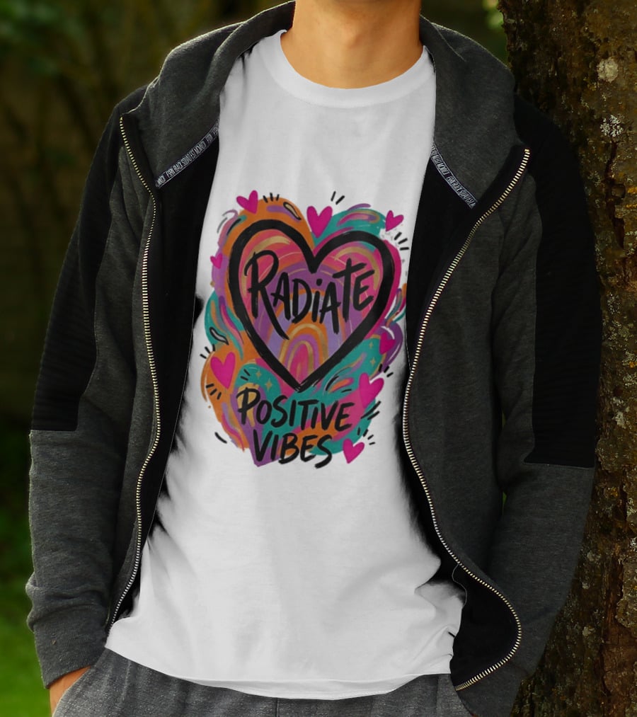 Radiate Positive Vibes Colorful Heart Shape T-Shirt