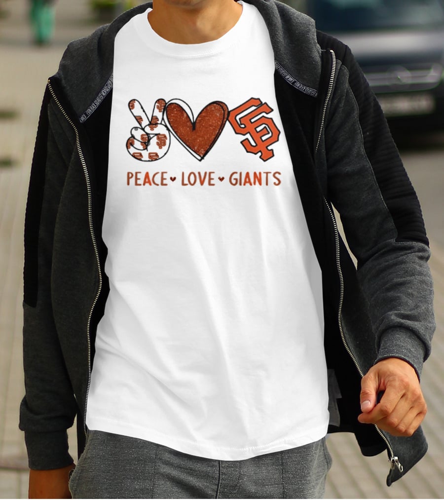 San Francisco Giants Peace Love SF Hand Sign Heart Shape T-Shirt