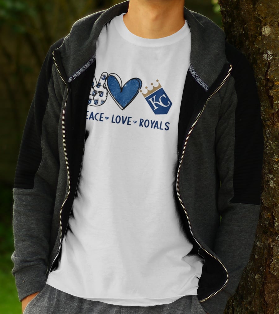 Peace Love KC Royals Hand Sign Heart Shape T-Shirt