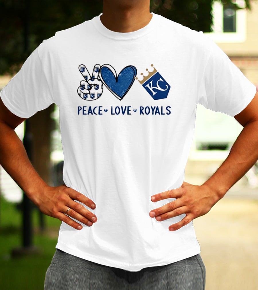 Peace Love KC Royals Hand Sign Heart Shape T-Shirt