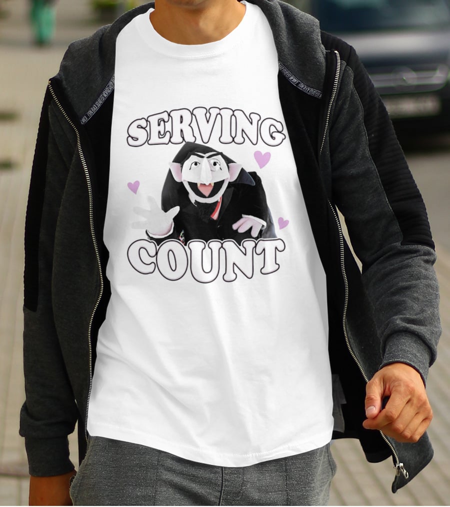 Serving Count Cartoon Vampire Hearts T-Shirt