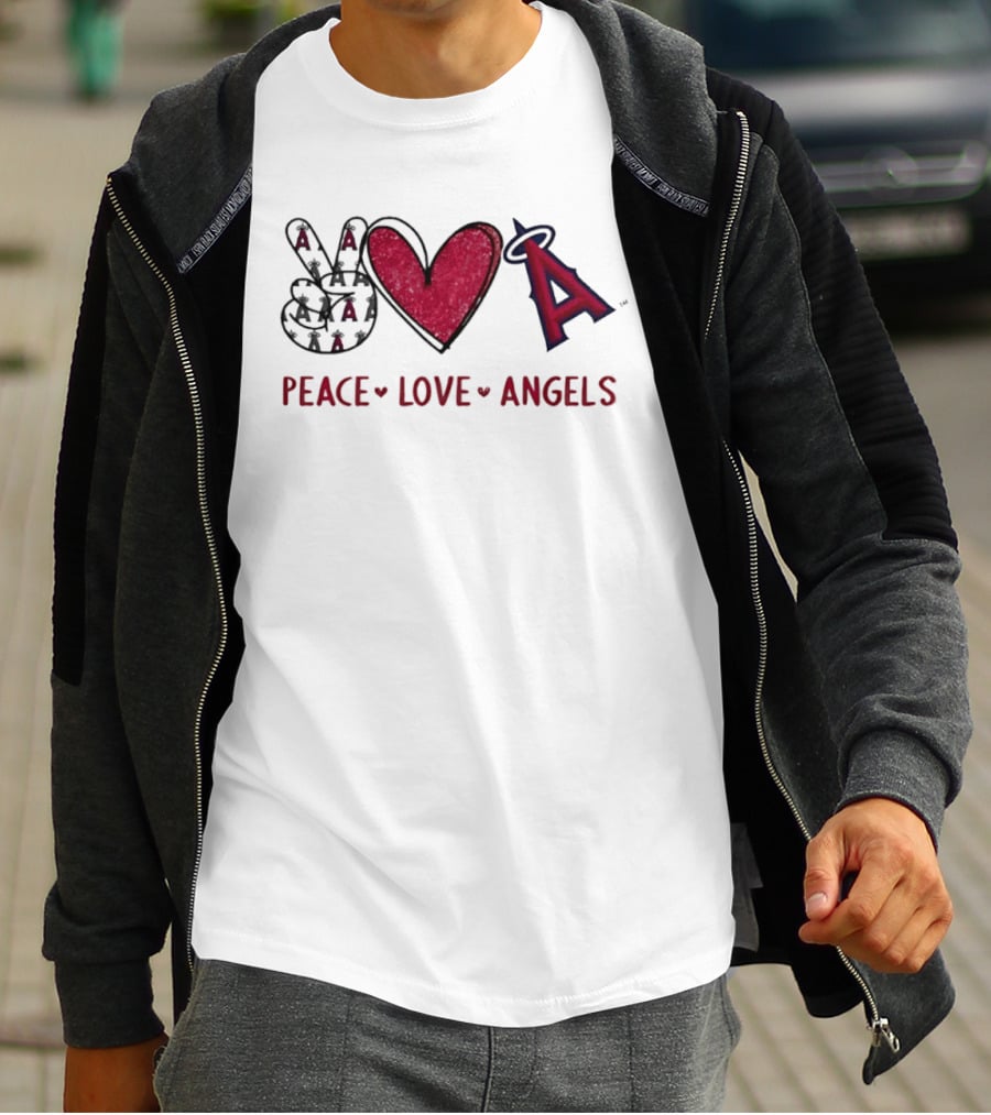 Los Angeles Angels Peace Love Angels Hand Sign Heart Shape Iconic Team T-Shirt