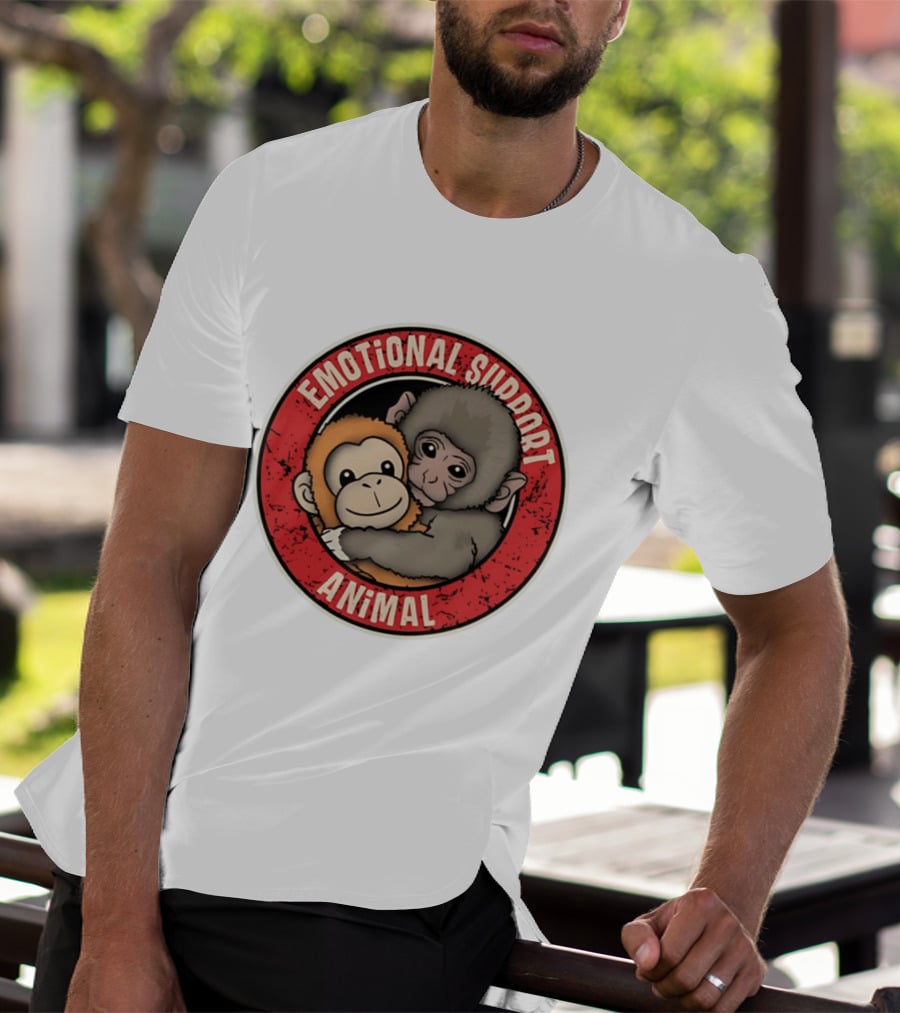 Emotional Support Animal Monkey Punch Hugging Sticker T-Shirt