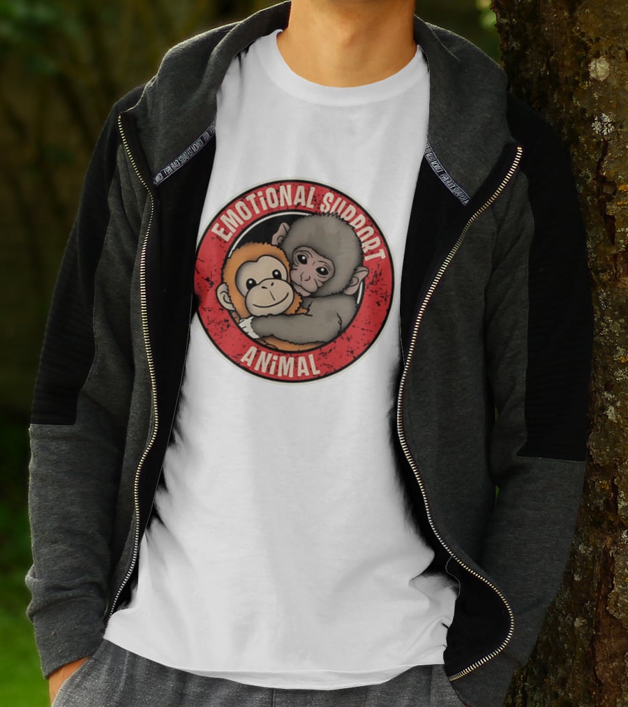 Emotional Support Animal Monkey Punch Hugging Sticker T-Shirt