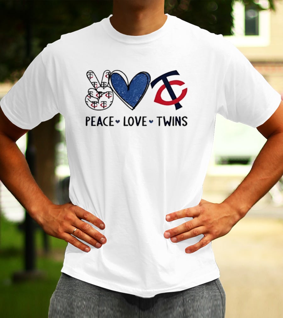 PEACE LOVE TWINS Hand Sign Heart Shape TC Logo Minnesota Twins T-Shirt