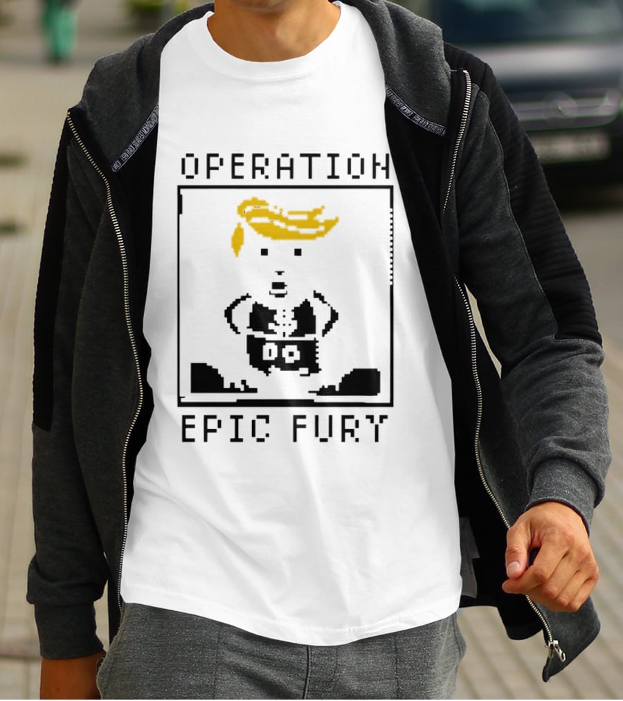 Operation Epic Fury Trump Cartoon Blocky Style Yellow Hair T-Shirt