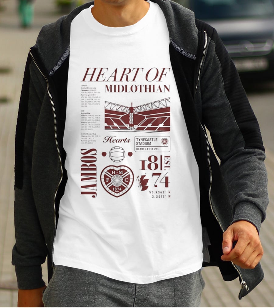 Heart Of Midlothian Jambos Est 1874 Scottish Football Club T-Shirt