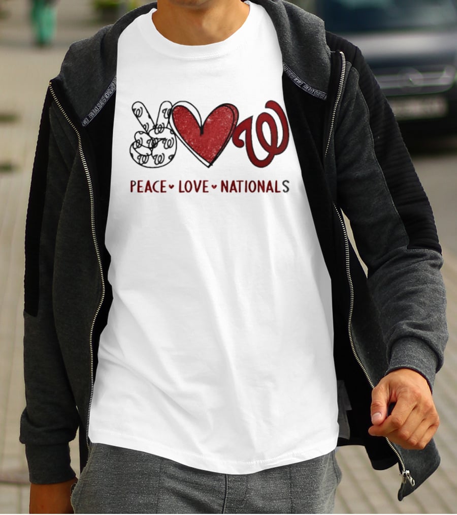 Peace Love Nationals Hand Sign Heart Shape Washington Nationals T-Shirt