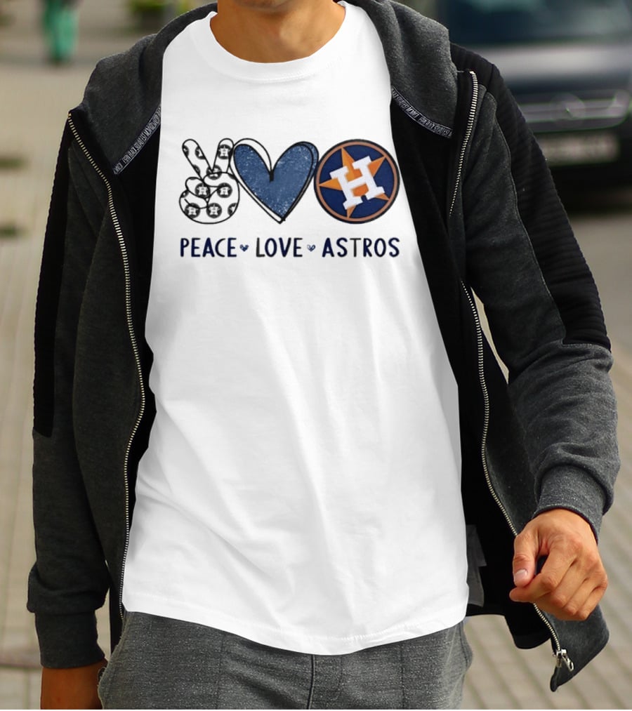 Peace Love Astros Hand Sign Heart Shape Houston Team T-Shirt