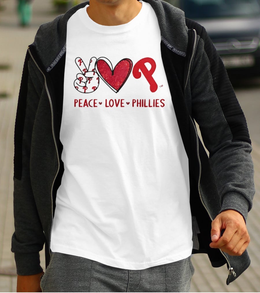 Peace Love Phillies Hand Sign Heart Shape Philadelphia Phillies T-Shirt