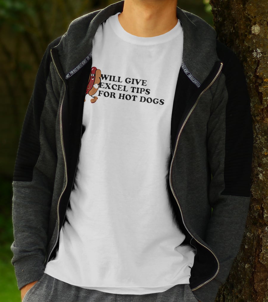 Will Give Excel Tips For Hot Dogs Cartoon Humor T-Shirt